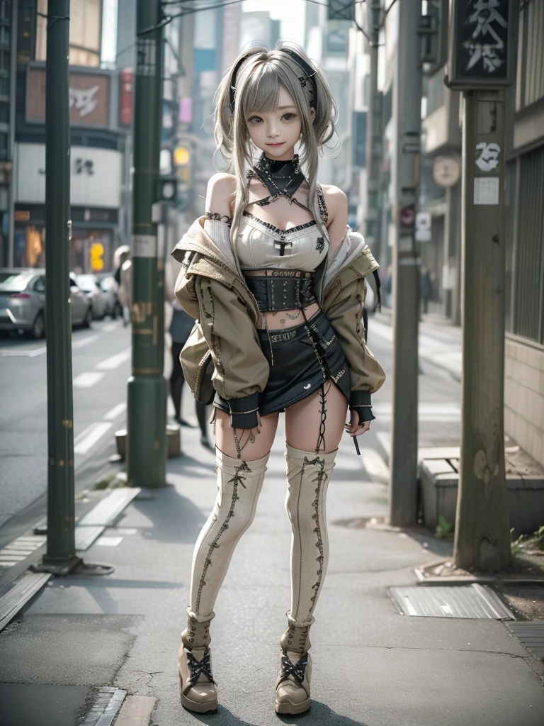 (Five Girls, 5 girls:1.5)、(Full Body View:1.2)、(Smiling with teeth showing:1.3),(Shibuya Gal:1.5)、(Beautiful gravure model:1.5)、(Neo-goth fashion:1.5)、(Punk RockVisual Kei:1.5)、(An off-the-shoulder hoodie in olive and beige colors, adorned with delicate silver accessories.:1.5)、(Beige and white corset with delicate design:1.4)、(Olive and white snakeskin bodysuit:1.5)、(head band:1.3)、(Beige and olive knee socks:1.4)、Embellished collar and long boots、(I'm selling snake print underwear.:1.4)、(Long eyelashes:1.3)、(20-year-old)、((Highest quality、8k、masterpiece:1.3))、Slim and beautiful abs:1.3、(hairstyle casual、Beautiful boobs:1.1)、(Doing an aerobics pose:1.3)、dress:1.1、Super small face、Narrow eyes、double eyelid、A sloppy smile、Esbian all over body、Dynamic Angle、Close-up、CPL Filter、Blurred Background、Bokeh、Blue Hour、Detailed face and skin texture、Detailed eyes、,(Twin tails:1.3)、(Black brown hair:1.3)、Gravure idol、(The background is a bright and glamorous fashion show stage.:1.3)、(Make your legs thinner:1.4)、(Slim Body:1.3)、(clavicle:1.1)
