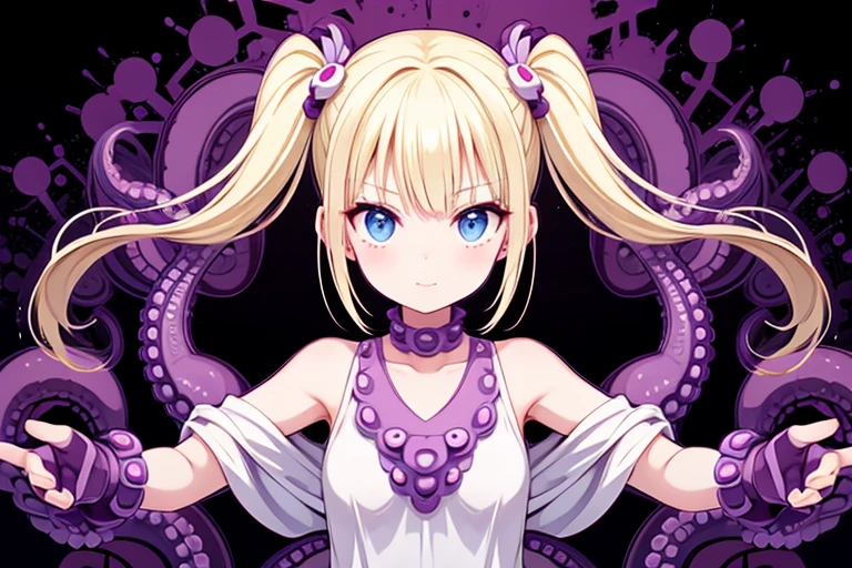 A blonde girl with twin tails makes an octopus her slave.々Attack