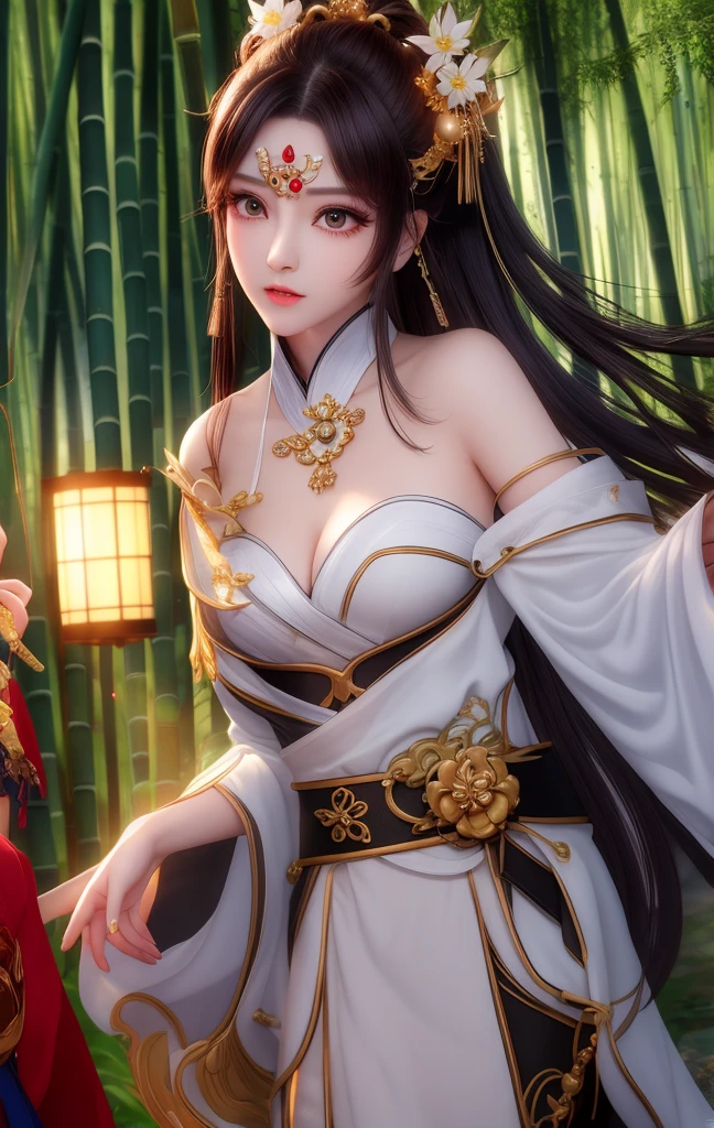 masterpiece, best quality, Soft lighting, absurd, 1 Girl, Focus only, Skin blemishes, Skin Indentation, Perfect face, Facial swelling, Pretty Face, big eyes, Puffy eyes, Perfect eyes, eyelash, Hu Tao (Genshin Impact) from Genshin Impact, outdoor, bamboo forest, 8K, Ultra HD, HDR, (masterpiece:1. 5), (best quality:1. 5)