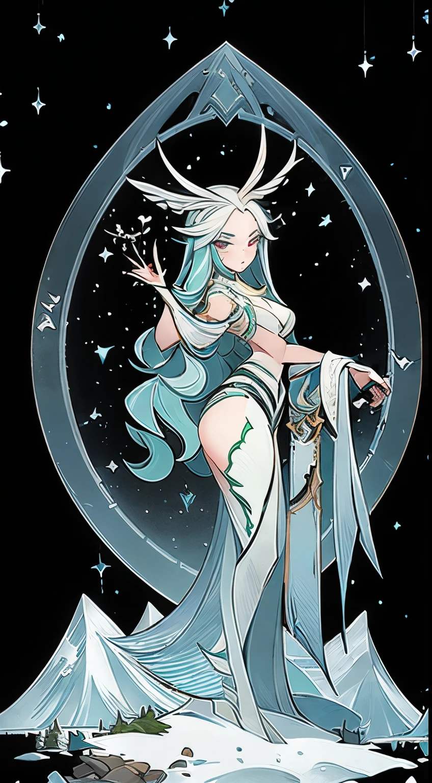 ((masterpiece)),best quality, illustration, dark, 1 Girl, In the wilderness,Mountain High,Snow-capped mountains in the distance, castle, Beautiful and delicate eyes, Beautiful and fine hair,