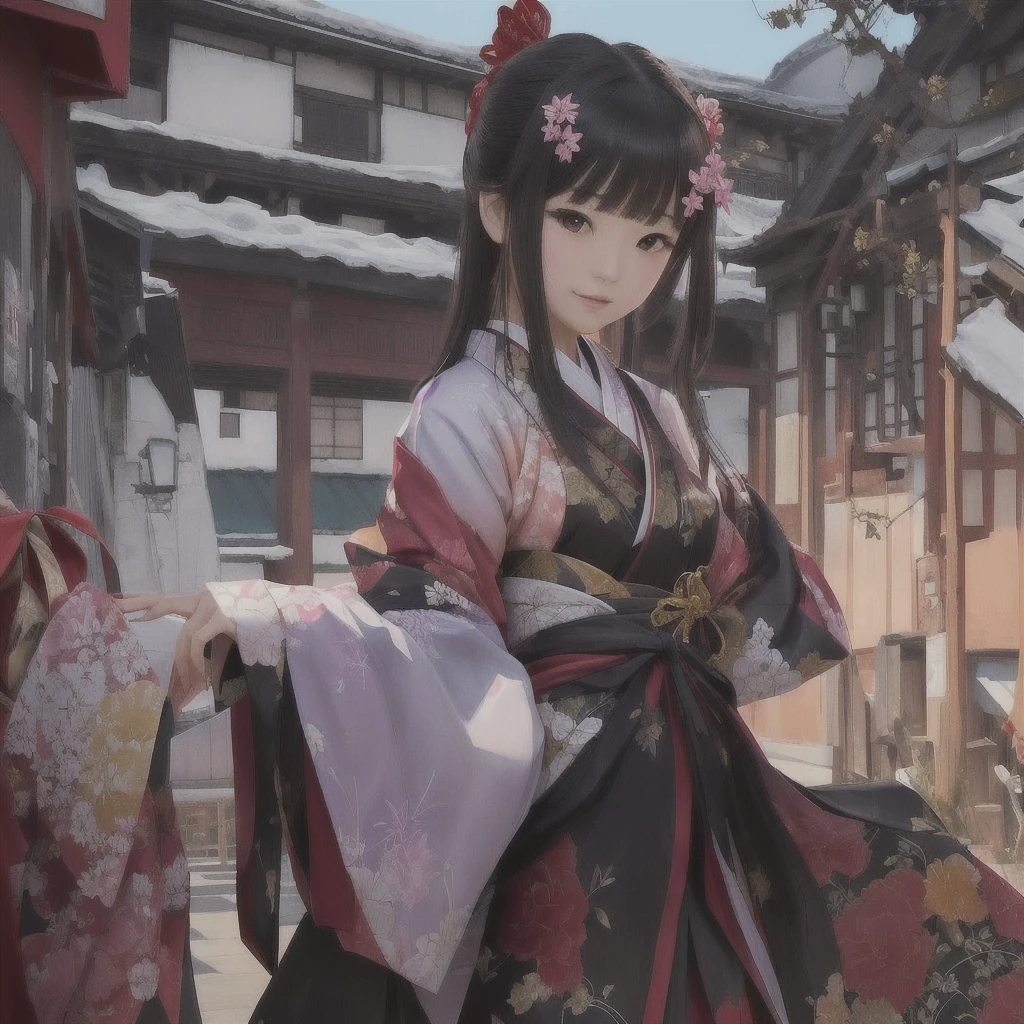 Anime girl in kimono clothes standing in front of building, Gwaiz, Gwaiz on pixiv artstation, Gwaiz on artstation pixiv, everyone, artstation pixivでトレンド, palace , Girl in Han Dress, artwork in the style of Gwaiz, Anime Style 4k, Jan J