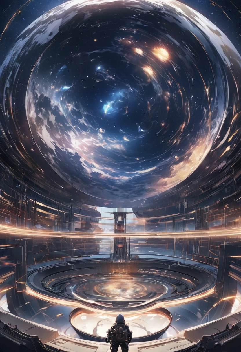 (Highest quality, 4K, Super detailed, High resolution, masterpiece: 1.2),Characters seen from afar: There are characters that can be seen from afar, Located on a high observation deck. Small compared to the surrounding area, Emphasize the size of the ship. The character is wearing a space suit, With flashing lights and mechanical details.
Space View: From the opening of the ship, A vast starry sky can be seen. The stars are unevenly distributed, Create a variety of densities、Suggests the distance of some celestial objects.