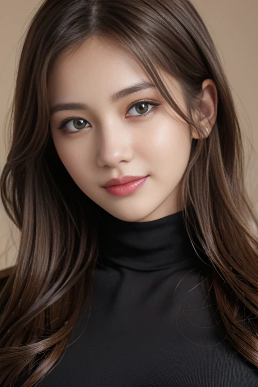 On the table,Highest quality, Realistically, Super detailed, More about pubic hair, High resolution, Plain background,8k wallpaper, One beautiful woman,,Light brown messy hair, Black see-through knit dress, Lock Focus, Perfect dynamic composition, Beautiful Eyes, Delicate hair, smile, Close-up portrait, Model body type