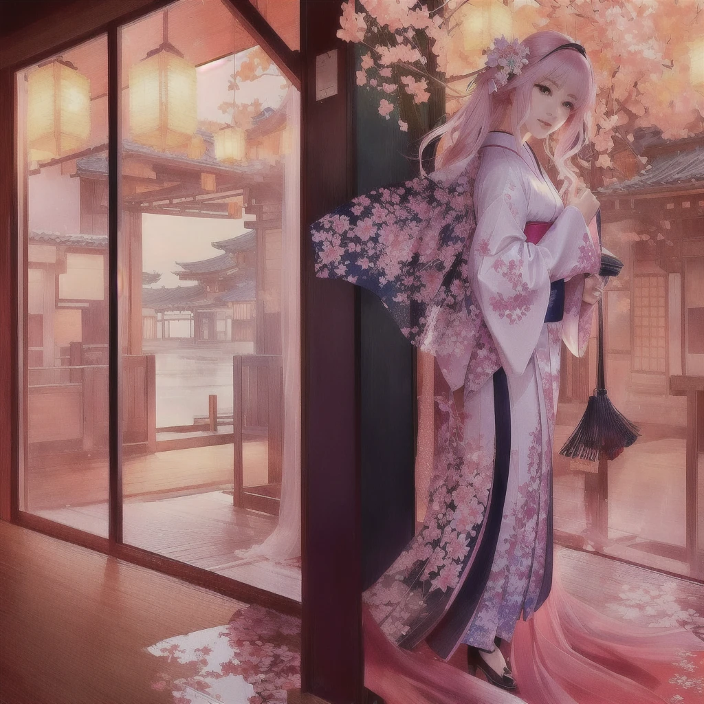 anime - style woman In kimono outfit standing in front of a window, Anime Art Wallpapers 8K, Gweiz-style artwork, In kimono, In kimono, guweiz on pixiv artstation, artstation pixivでトレンド, Digital art on Pixiv, Guweiz on ArtStation Pixiv, Beautiful artwork illustration
