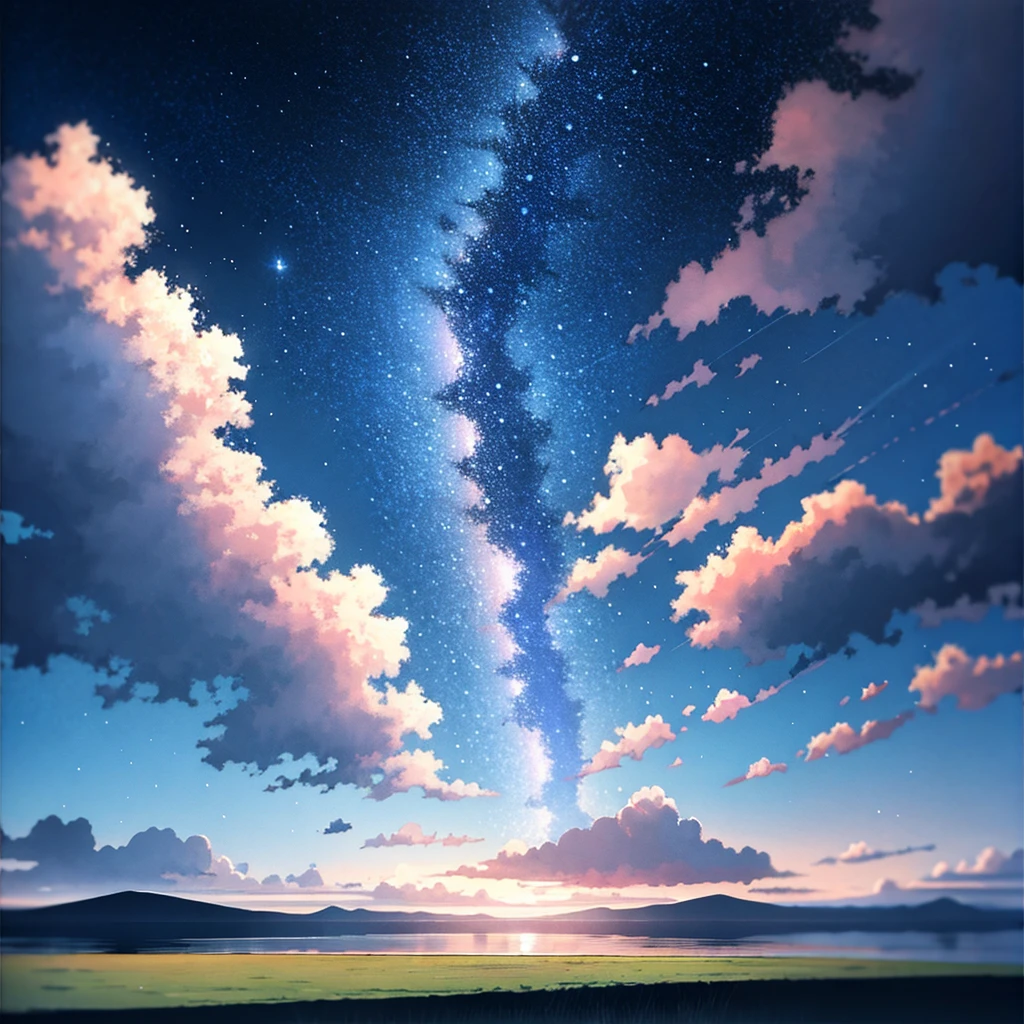 masterpiece, best quality, landscape, no humans, sadness, oil painting \(medium\) fake sky, multiple fake stars falling from sky, floating star shape falling down