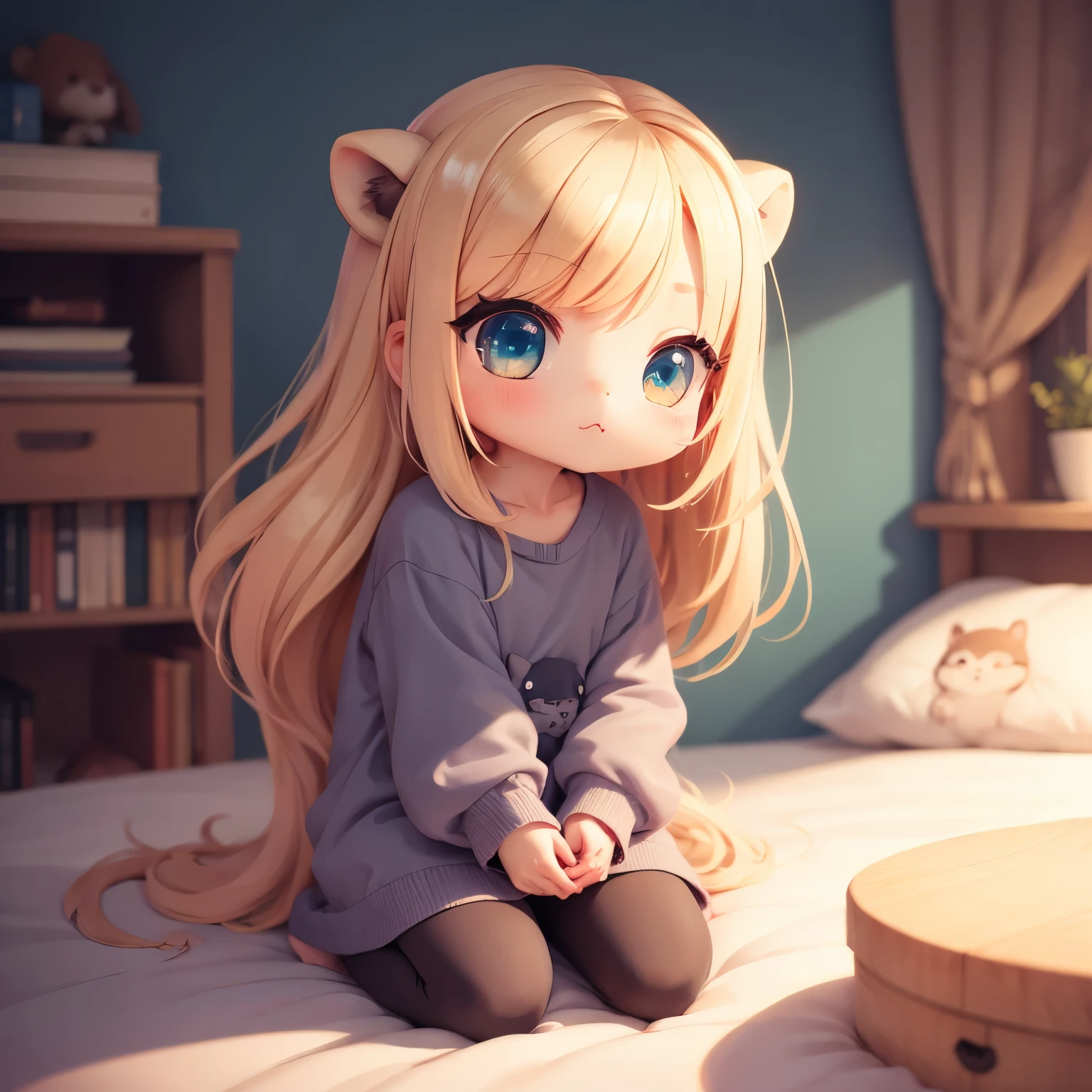 Carefully drawn illustrations,Very small and cute otter cartoon sticker,Chibi Style,whole body,Cute and detailed,Adorable,Cute and detailed artwork,futonで寝ている,futon,bed,Eyes closed,
