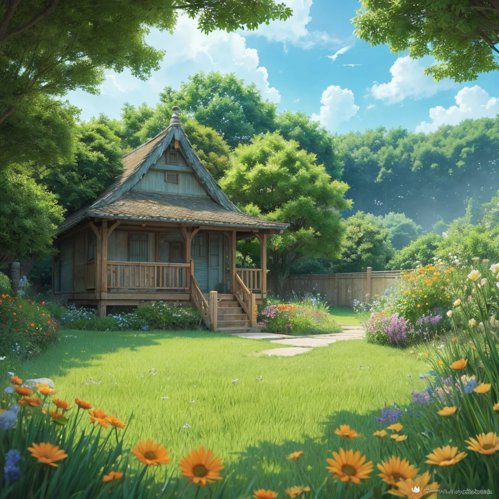 Image Template 1: “Morning Departure”Hayao Miyazaki style. Animation.
1. Background: Lush green meadow with a clear blue sky.
2. Main Characters: An orange and white kitten, Misha.
3. Props: A flower basket.
4. Environmental Details: Soft morning sunlight with dewdrops sparkling on the grass.
5. Colors: Bright and refreshing tones.
Hayao Miyazaki style. Animation.