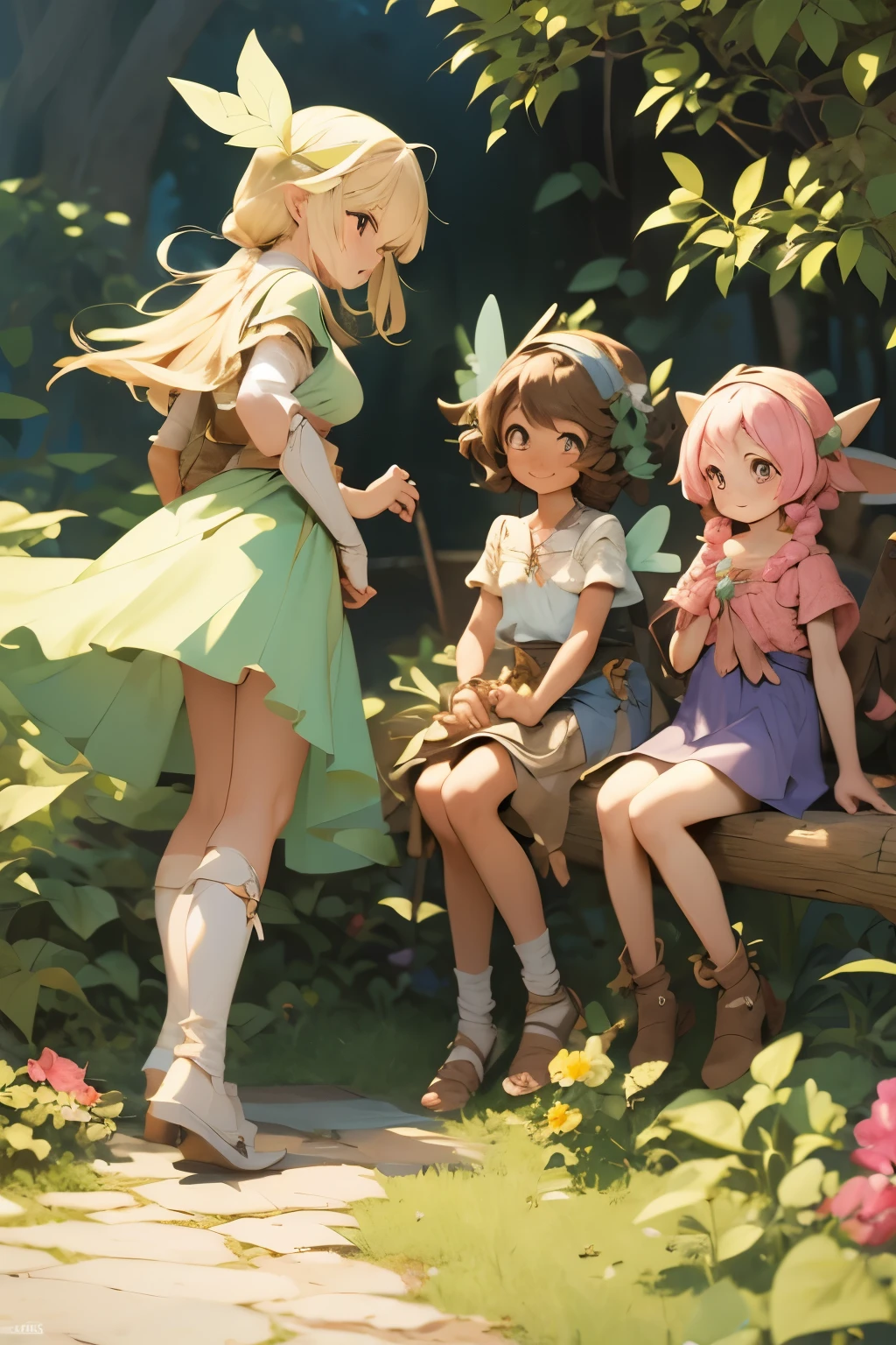 Flat Color,Three fairies,Happy ,Lovely,