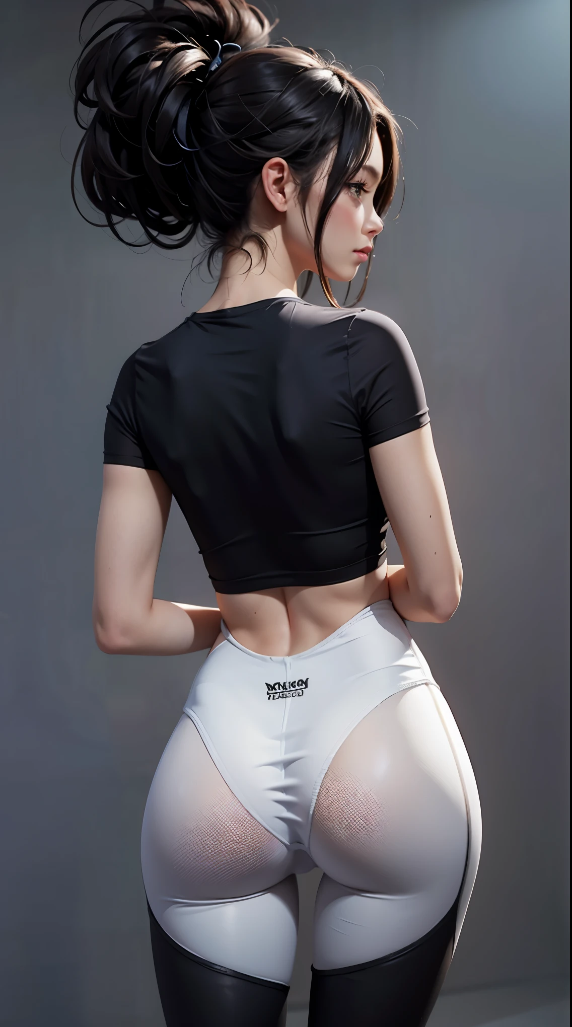 Leggings transparent, short t-shirt, back view