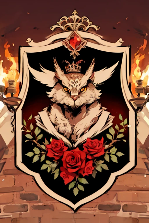 coat of arms/rose bush/catboy/the fire/owlship