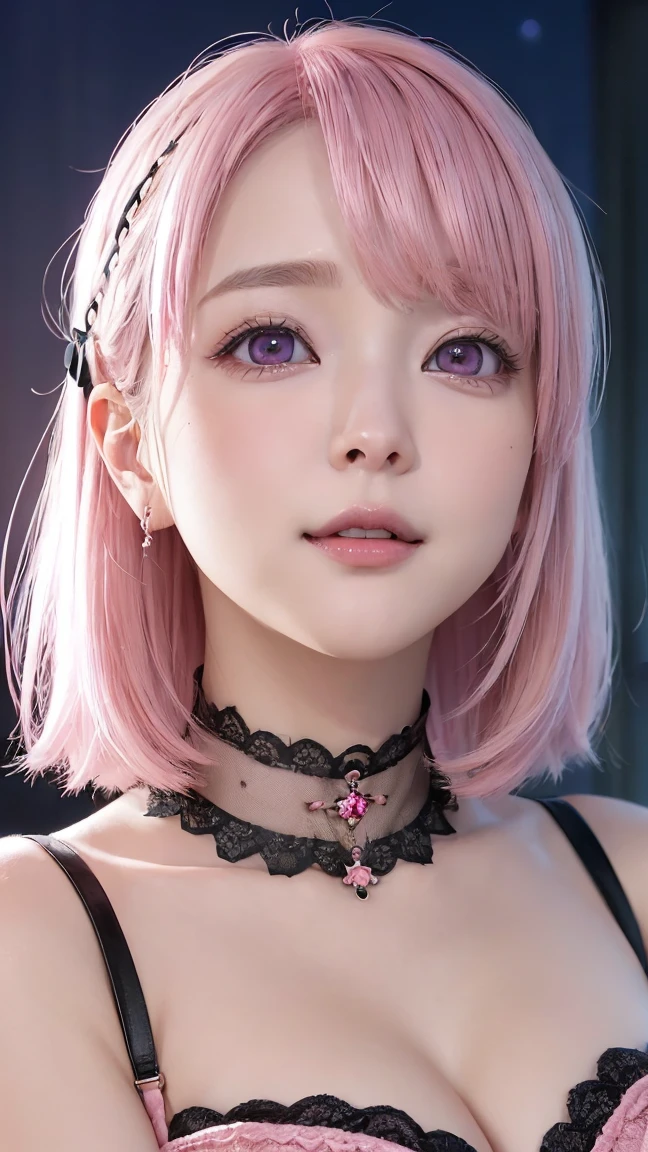 (4K quality:1.3),(Highest quality:1.3),(19 years old:1.3),(Large Breasts:1.6),Overdeveloped breasts:1.6,Big Breasts:1.6,世界一Large Breasts,Extra large chest:1.3,One of the largest breasts in the world,Saggy breasts,rich,Upper Body,smile,Japanese Voice Actors,Overflowing breasts,(jewelry),Captivate a man,Cleavage,(Con Cafe:1.5),(Celebrities:1.4),(thin:1.2),(Tight waist:1.4,(Night viewの良いホテル:1.1),(luxury:1.2),(Arisa Hanyu:1.5),(anorexia:1.4),(Night view:1.3),(Close up on face:1.2),Catchlight,(Child face:1.6),(smile:1.1),(Lori:1.5),(Pink Hair:1.6),(Short Hair),(Deep pink eyes:1.4),(2D cuteness:1.5),(Cute Makeup),Beautiful fingertips,Black lace collar,(Looking up:1.2)