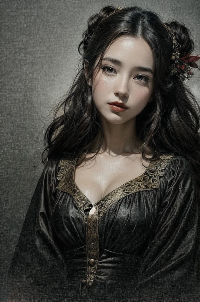 A pencil drawing of a beautiful Victorian woman who looks like Anna Popplewell