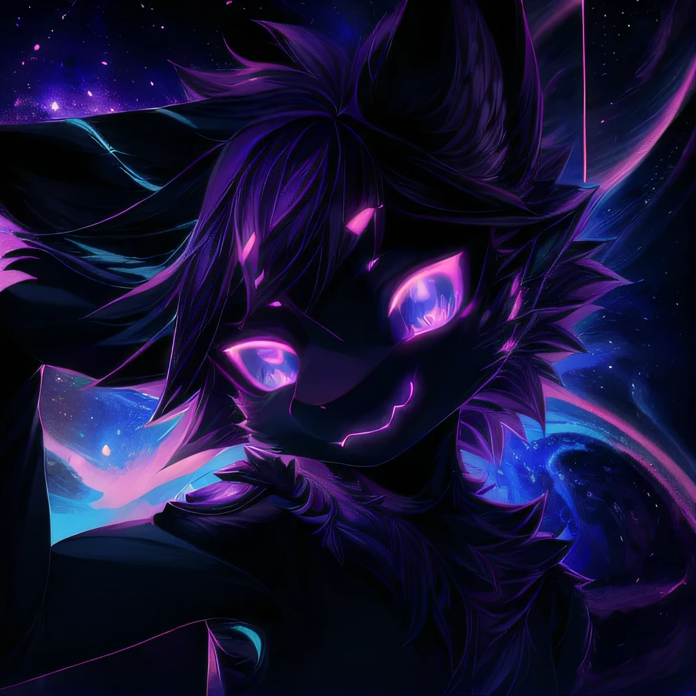 there is a cat's eyes with yellow and purple Glowing eyes, Fantasy Animals Cute Eyes, with Glowing eyes, magical Glowing eyes, purple Glowing eyes, Cat from the void, There are stars in her gaze, Glowing magic eyes, With sparkling purple eyes, Purple Cat, very Glowing eyes, Space Cat, Glowing eyes, Stars are like eyes, brightly Glowing eyes, Cat in space,Correct body、Face、Limbs,dragon pupils