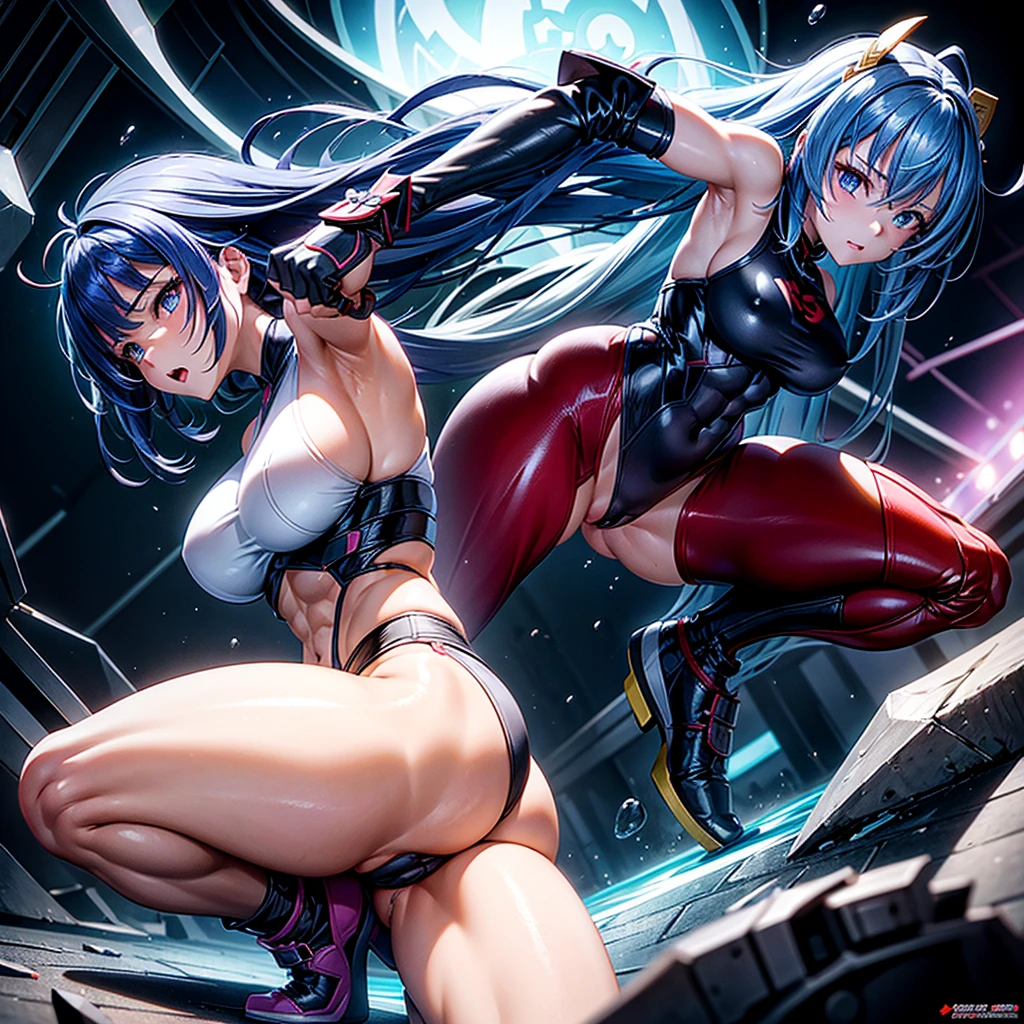 one girl, Raiden Genshin Impact , inflated, pumped up arms, pumped up legs, pumped up abs, very large breasts, very big ass,very protruding vagina, wet vagina, Very excited,wants sex very much, reddened,Severe embarrassment, in an open , visibly life , Squatting, front view, empty background, spreads her legs, masterpiece, Best quality,