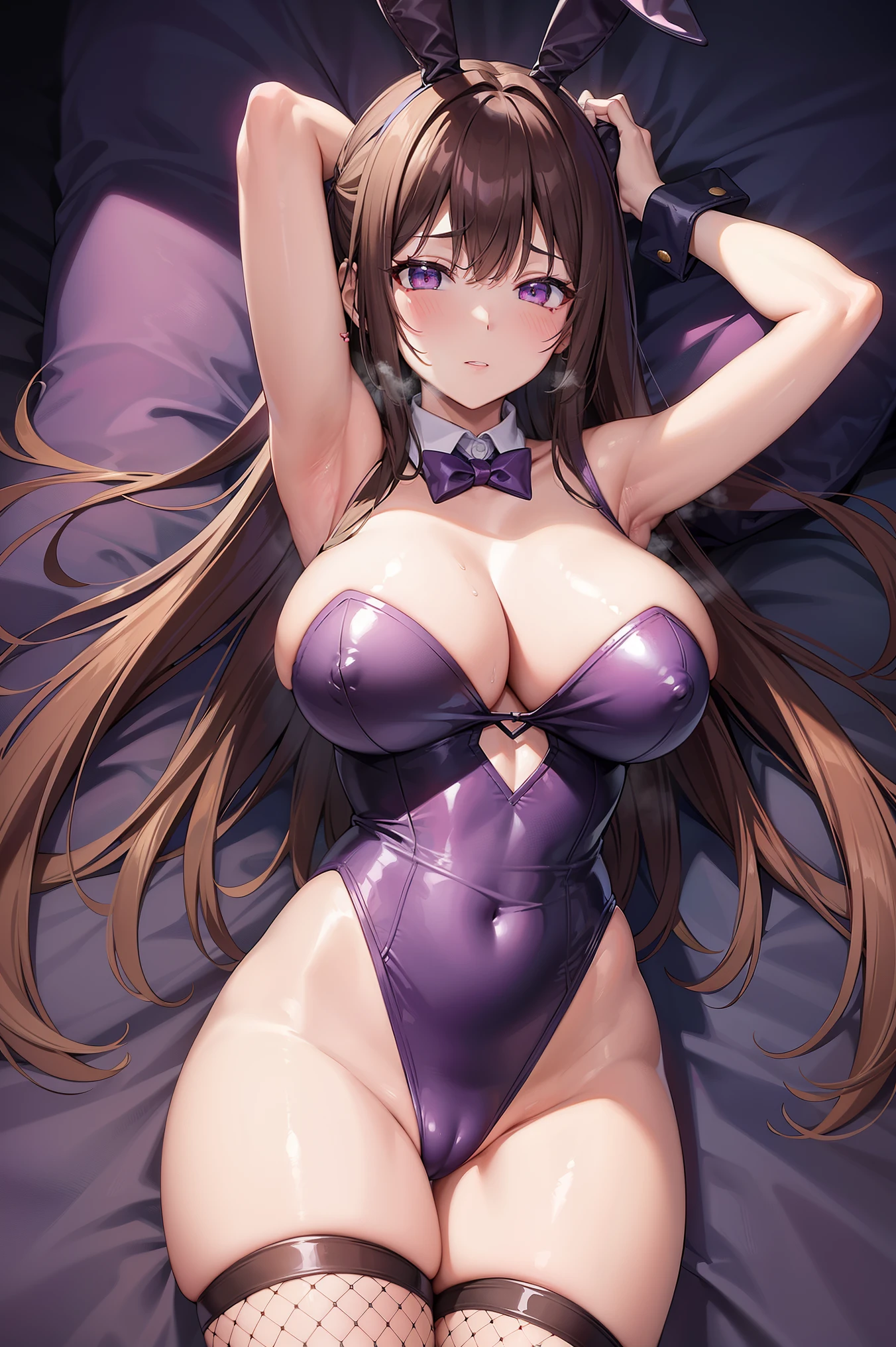 (nsfw),Purple Bunny Suit、Black fishnet stockings、Brown Hair、Risa Momioka、Huge 、casino、Underarm、love