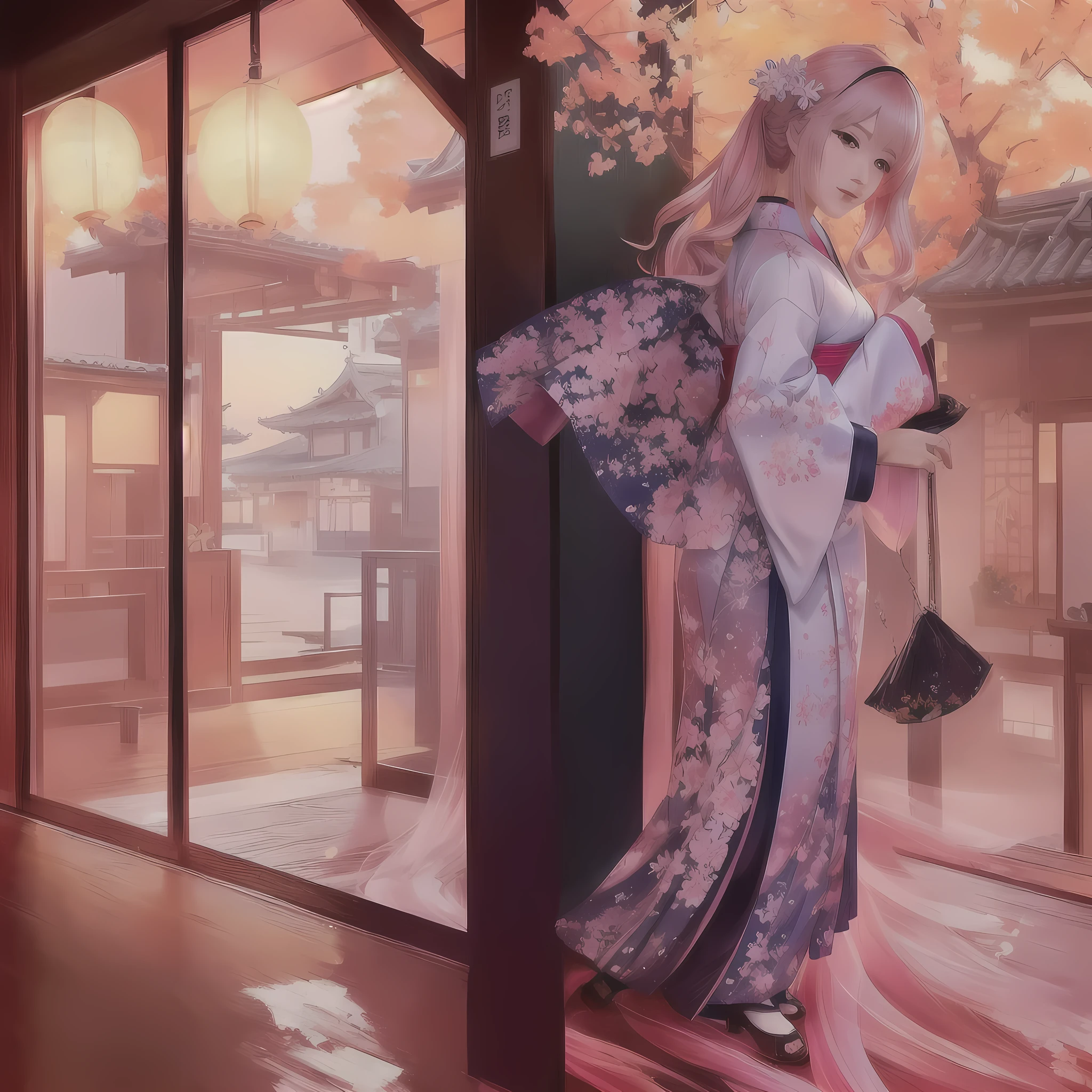 anime - style woman In kimono outfit standing in front of a window, Anime Art Wallpapers 8K, Gweiz-style artwork, In kimono, In kimono, guweiz on pixiv artstation, artstation pixivでトレンド, Digital art on Pixiv, Guweiz on ArtStation Pixiv, Beautiful artwork illustration