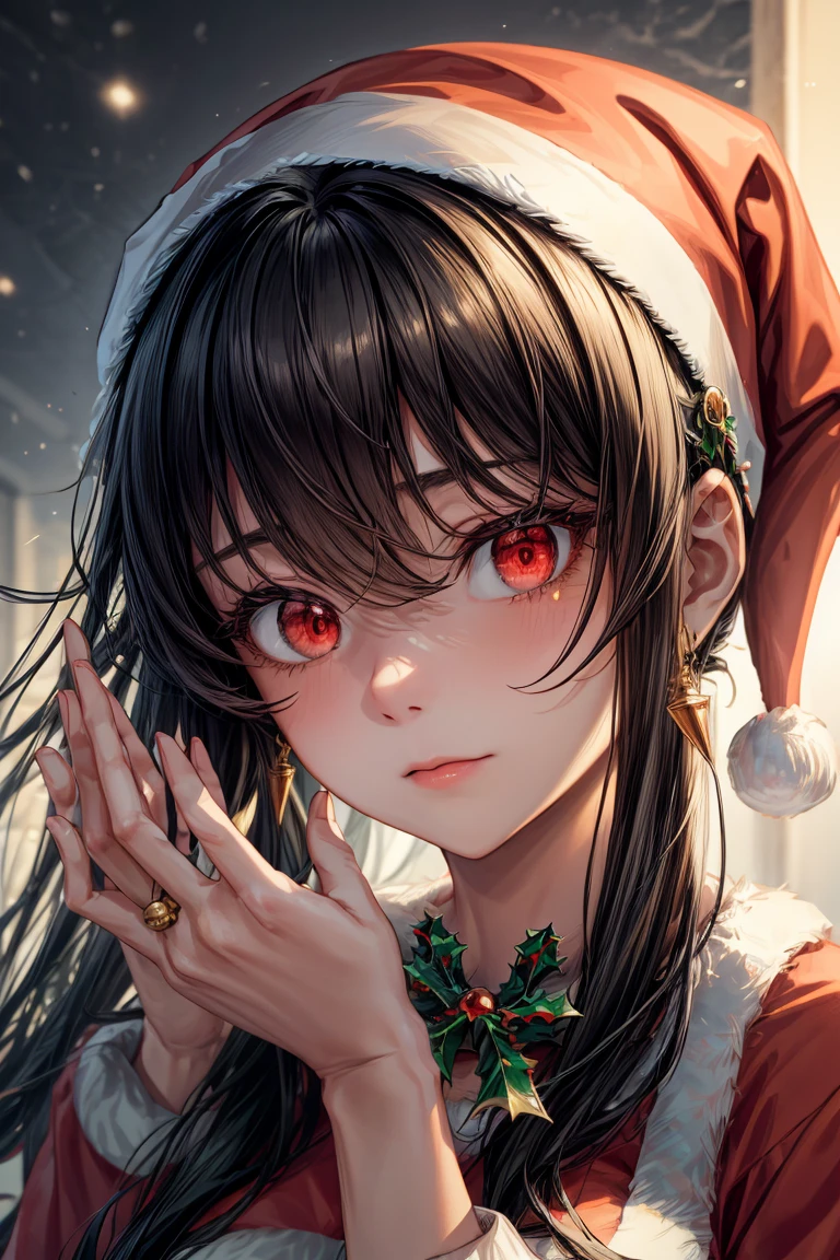 Ajof, side locks, golden hairband, hair adornments, ((Red eyes:1.5)), gold earring, Large breasts,((black hair:1.5)), BREAK (santa costume:1.5), BREAK looking at viewer, closed mouth, standing, front view ,(background gradient:1.2) ,nsfw,
BREAK (masterpiece:1.2), best quality, high resolution, unity 8k wallpaper, (illustration:0.8), (beautiful detailed eyes:1.6), extremely detailed face, perfect lighting, extremely detailed CG, (perfect hands, perfect anatomy),