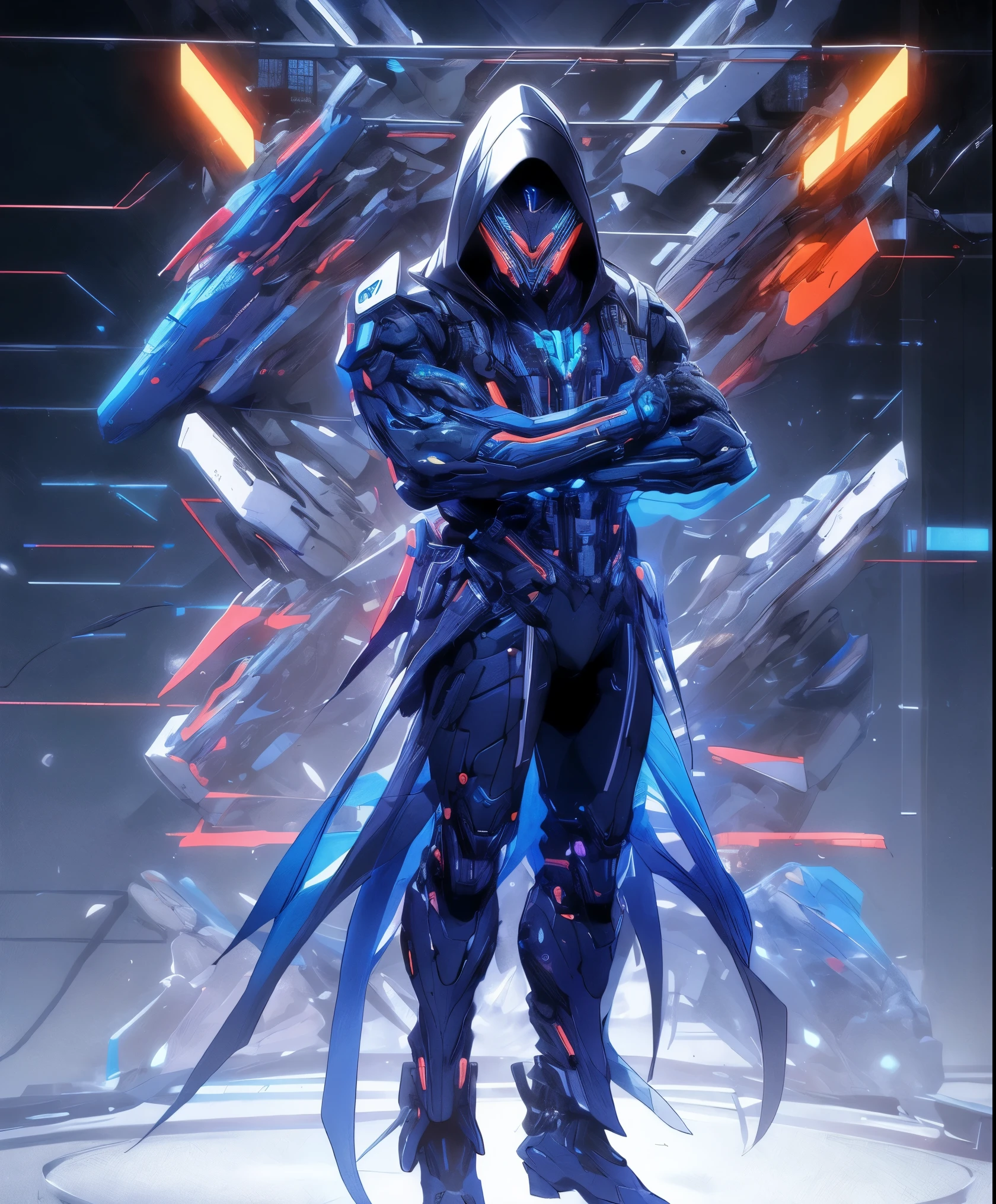 a man in a neon blue jacket and black pants standing in a dark room, full body suit, wearing cultist neon blue robe, neon attire, character from mortal kombat, as a character in tekken, fighting game character, cyberpunk assassin, neon blue hooded mage, cyberpunk outfits, crimson clothes, the neon blue ninja, wearing leather assassin armor, an edgy assassin, cool neon blue jacket, cyberpunk street goon