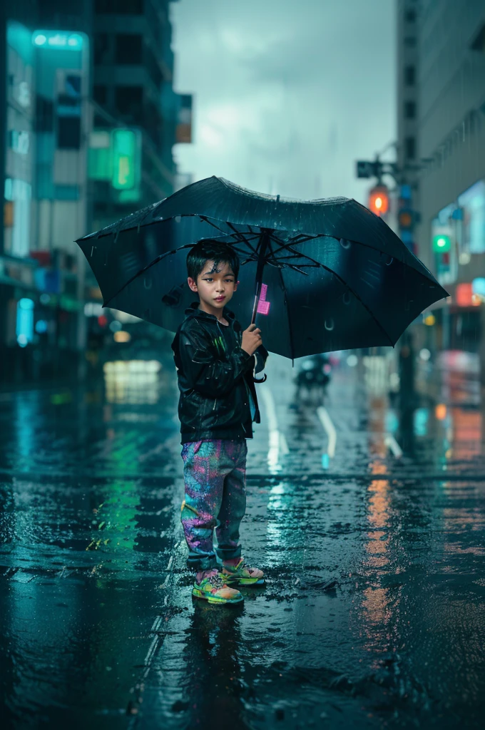 Boy in the newyork , rain ,8k ,microdetail