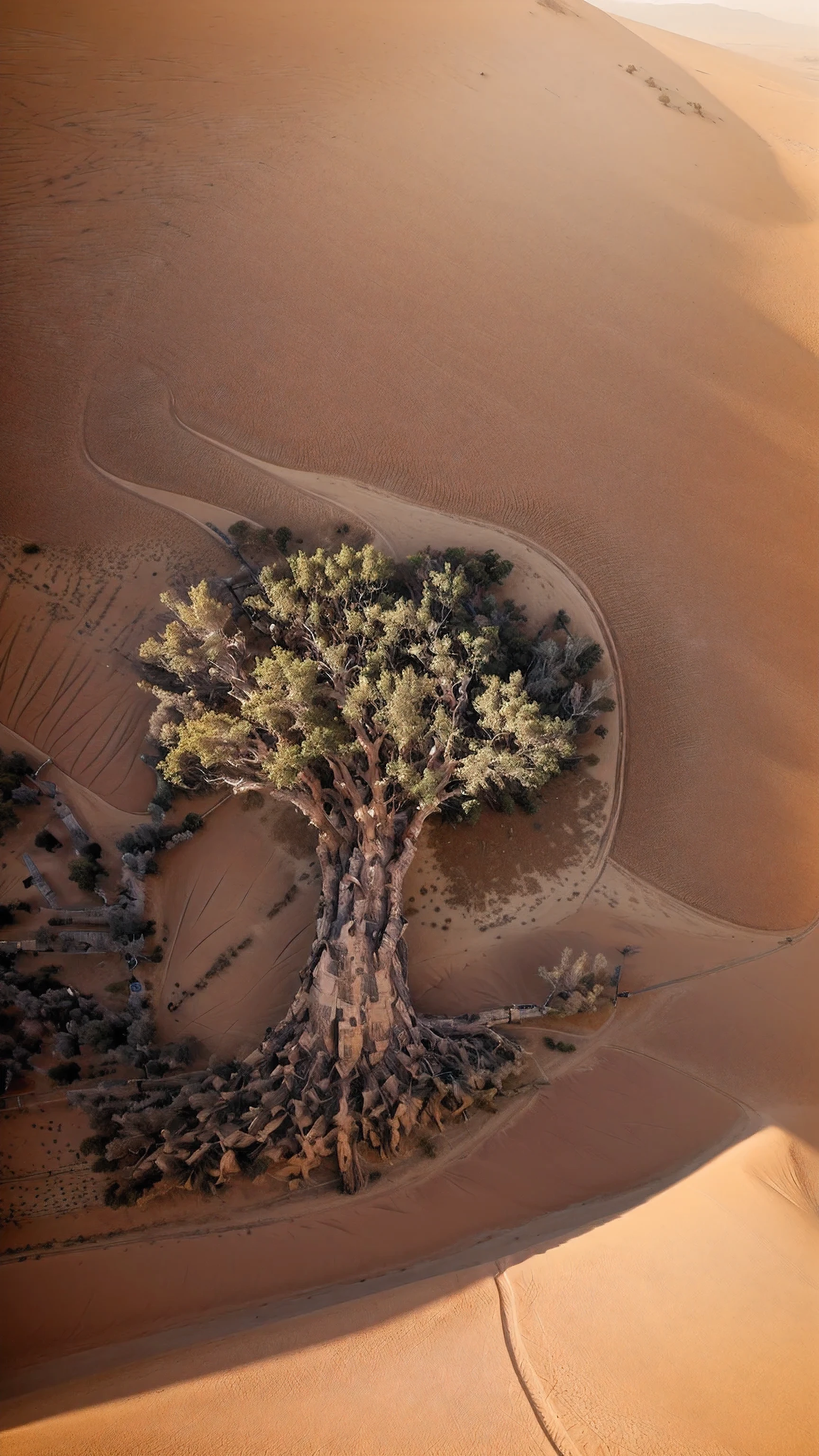 World's biggest and Huge tree only with branches no leaves in a dry land with a cottage on the right side of tree Desert photography