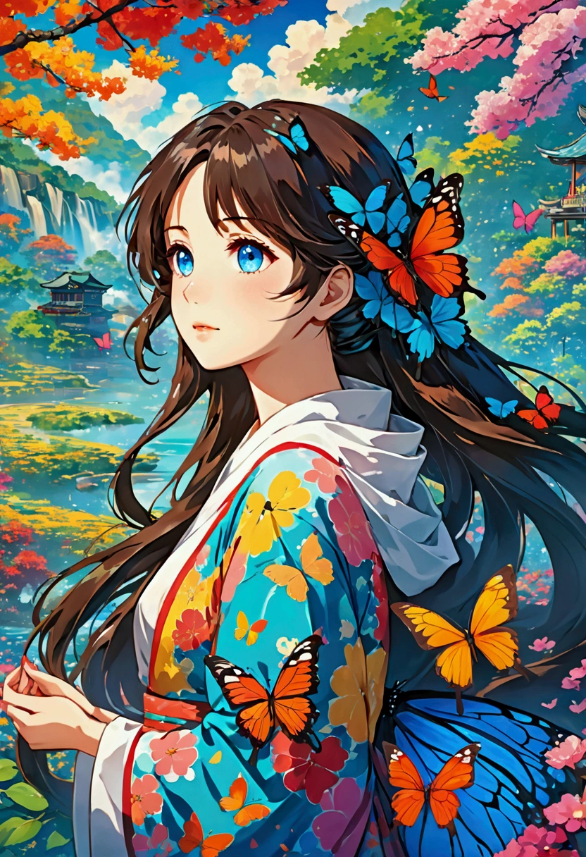 Anime girl with long hair and butterfly wings in a colorful scene, Beautiful Art UHD 4K, Beautiful gorgeous digital art, By Yuumei, anime art wallpaper 4k, anime art wallpaper 4k, Beautiful Anime artwork, Beautiful digital art, Anime Style 4k, Beautiful artwork illustration, Anime Art Wallpapers 8K, Beautiful Anime art, Beautiful Anime