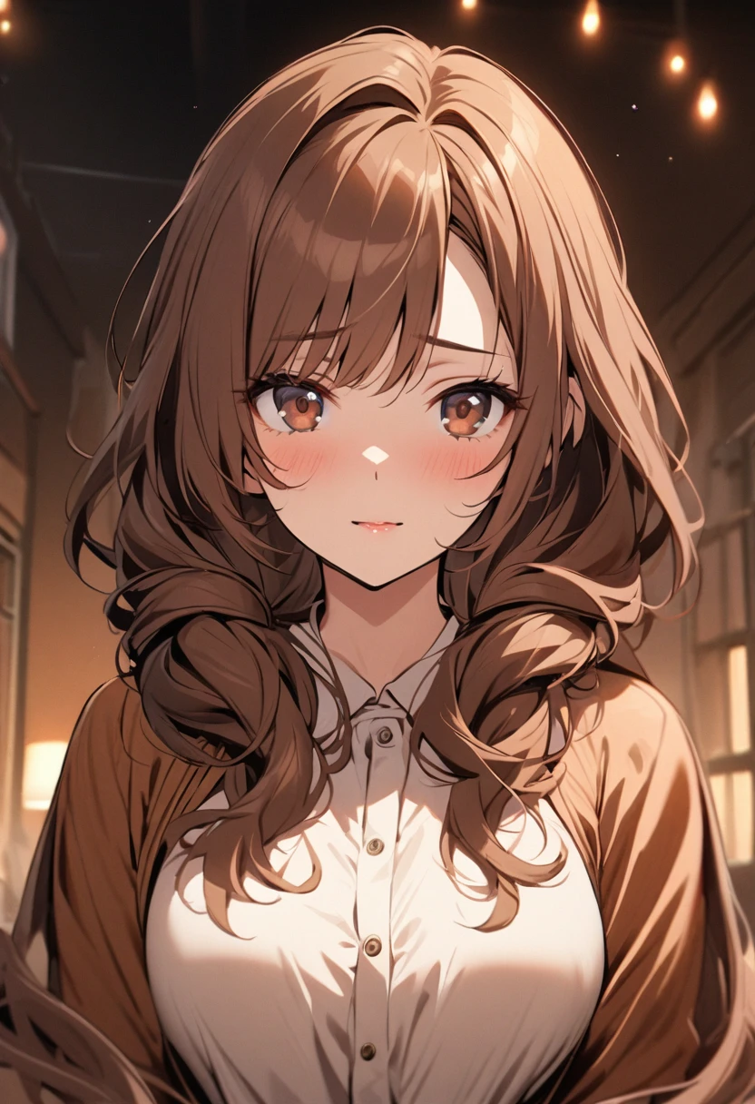 Solo, 1girl, Long Hair, low twin tails, brown hair, brown eyes, beautiful, beautiful color, mature, high detail, innocent