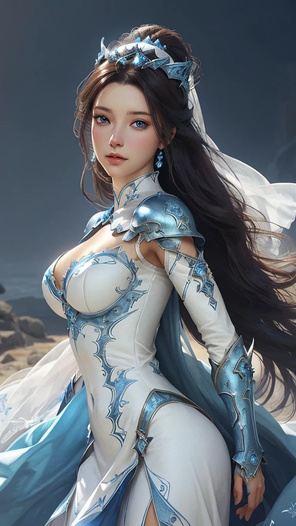 "An awe-inspiring paladin wielding a sword imbued with radiant light, emanating potent light magic. The scene is set in a dark and mysterious cityscape, illuminated by the glow of the paladin's sword. The composition is expertly crafted, with breathtaking attention to detail and cinematic lighting. The overall aesthetic is reminiscent of Fujifilm photography, capturing the beauty and depth of the scene."