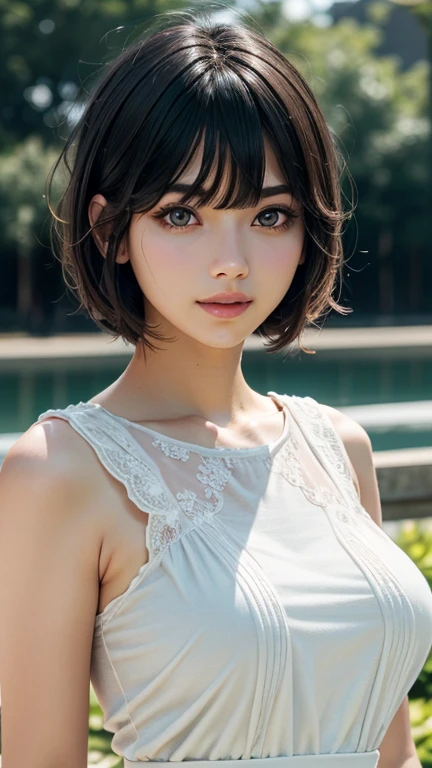 (UHD, Retina, masterpiece, precise, Anatomically_correct, Textured_skin, excellent_detail, High target_details, High target_quality, the best_quality, High target_The reservoir, 1080P, HD, 4K, 8K, 16K), (beautiful_detailed_Eyes, beautiful_detailed_Lips, extremely_detailed_Eyes_and_Face), (Soft_light:1.5), Physically based_Rendering, vivid_color, (Large target_breast:1.5,big nipples), (shining_hair, shining_skin, Tanning_skin, Face红), (Bangs:1.5), Eye_reflection, (Bokeh), (微lol_and_lol, Bob_cut, hair辮, White_see through dress), Upper body photo, hair accessories。