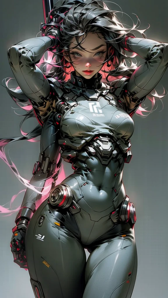 Beautiful cybernetic girl looking at camera，Wearing lingerie detailed muscular realistic masterpiece dynamic poses