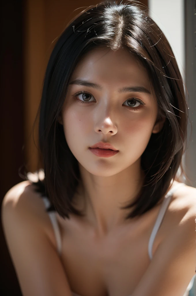 best quality,masterpiece,Ultra-high resolution,(Reality:1.4),original photo,light,
1 Girl,Tyndall effect,light and shadow,shadow,