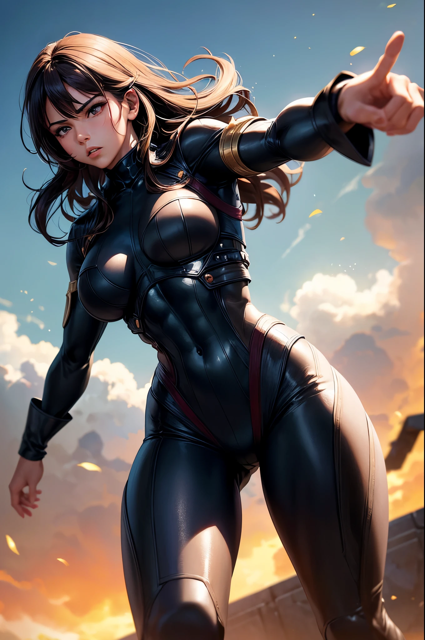8k,Brown-haired ethnic female demon slayer,Super Beauty(Like the real thing),Sexy Demon Slayer Costumes,Toned Up, Muscular body,Perfect Anatomy,charm,Volume measurement,Body balance,Digital single-lens reflex camera, Soft lighting, Detailed Background, Written boundary depth, Volumetric lighting, Sharp focus,  Realistic proportions, Excellent anatomy, (Realistic, 超Realistic:1.4),  dawn,Ultra-high resolution,super beautiful expression,Fantasy art,Character Art,Wind effects:1.9、Cloud Effect:1.2、Full Rendering、Professional quality high resolution、Perfect contrast、Perfect lighting、Perfect composition、Perfect Fingers、Perfect breasts、Perfect Hair、Perfect Face、Realistic facial features,Highest quality,Slim figure,Perfect body line,Perfect hand shape,Anatomical Body Balance,Highly detailed face,Highly detailed eyes,Beautiful Lips,Excellent light particles,Cinema Lighting,compensate,Ultra-Realistic Skin,Muscle Body,Hard and strong abdominal muscles,Combat trousers,Battle Costume,Angry expression,Ready for battle,Releases energy,Black leather coat,Muscular Beauty,Dynamic fighting pose,Uplifting,