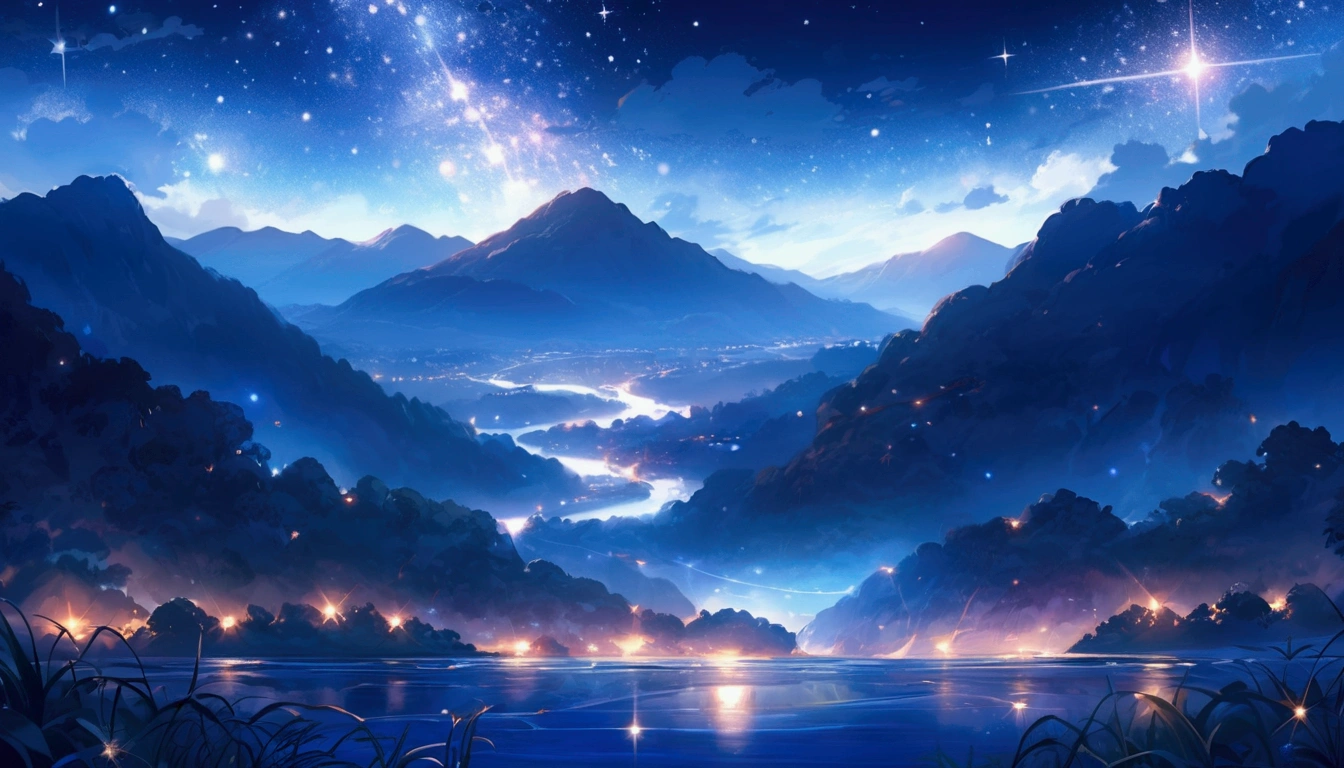 the night，Next quarter of the month，Ring Cloud，Rolling Mountains，Sparkling River，Starlight，empty