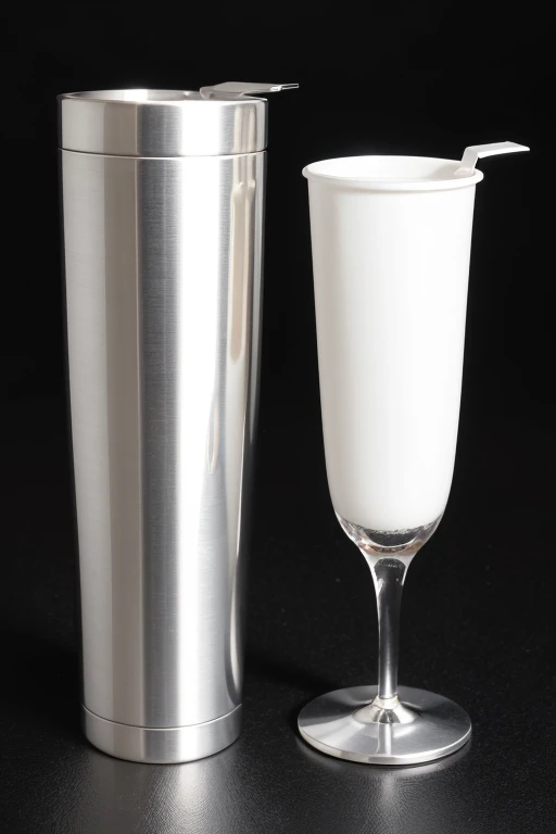 White mika-coated metal thermal cup with silver edges,  with two buttons on the silver part to increase and decrease the temperature and on the side a screen showing the temperature 