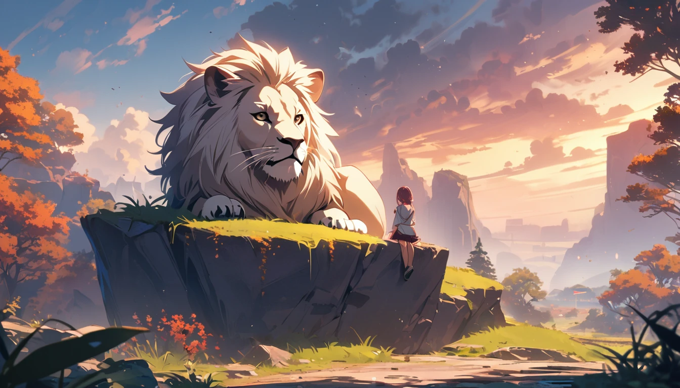 A cute lion in the center，relax，Highest quality，masterpiece，Natural scenery，There is no one here