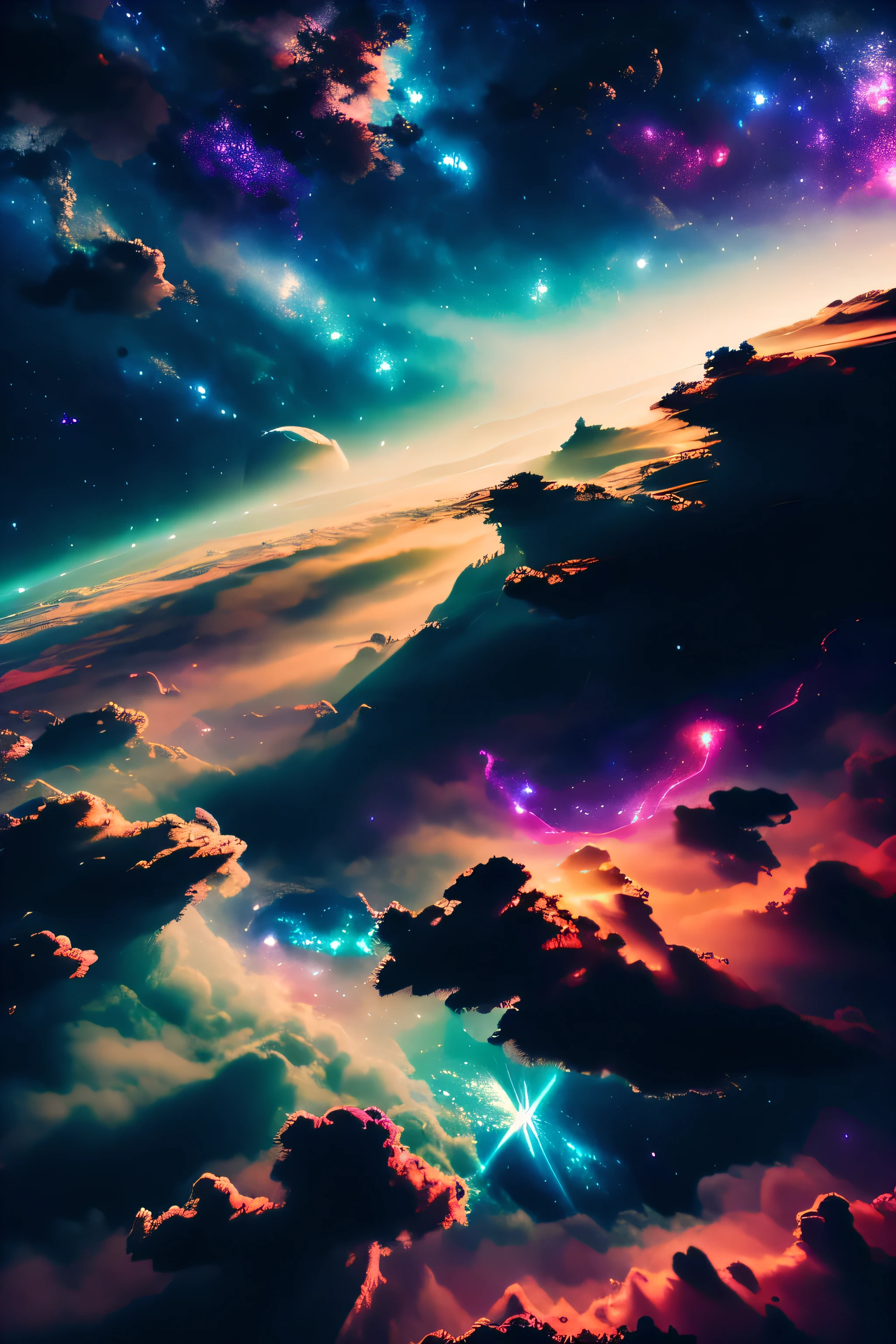 a stunning fantasy galaxy, detailed cosmic clouds, glowing nebulae, swirling stars, dramatic lighting, cinematic composition, highly detailed, 8k, photorealistic, award winning, masterpiece