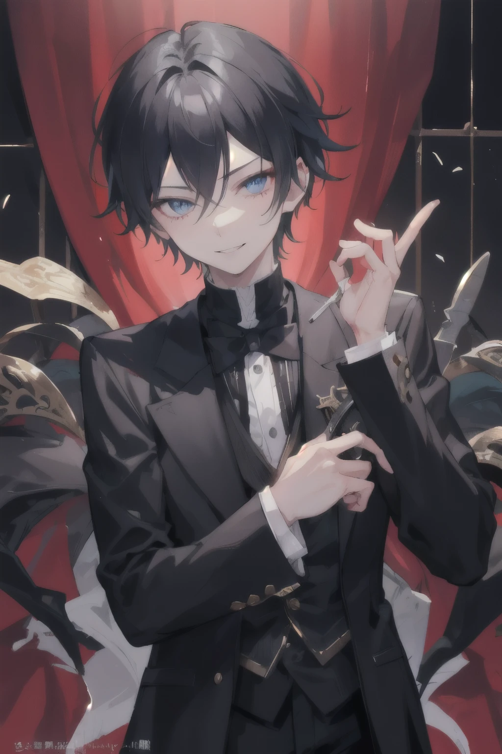 1 Boy，Rich，Dark，juvenile，Smiling but hiding a knife，A cunning and naughty mind，Will tease people from time to time；The latter is usually used to refer to surface kindness and gentleness，Thoughts of evil things in my heart，scheming person。