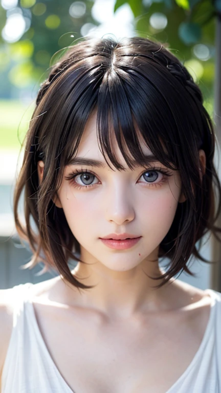 (UHD, Retina, masterpiece, precise, Anatomically_correct, Textured_skin, excellent_detail, High target_details, High target_quality, the best_quality, High target_The reservoir, 1080P, HD, 4K, 8K, 16K), (beautiful_detailed_Eyes, beautiful_detailed_Lips, extremely_detailed_Eyes_and_Face), (Soft_light:1.5), Physically based_Rendering, vivid_color, (Large target_breast:1.5,big nipples), (shining_hair, shining_skin, Tanning_skin, Face红), (Bangs:1.5), Eye_reflection, (Bokeh), (微lol_and_lol, Bob_cut, braid, White_Naked see-through dress), slim、Sexy、get wet。