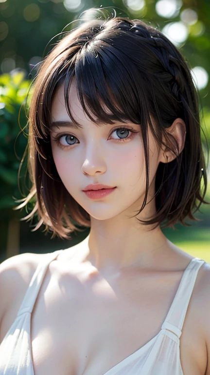 (UHD, Retina, masterpiece, precise, Anatomically_correct, Textured_skin, excellent_detail, High target_details, High target_quality, the best_quality, High target_The reservoir, 1080P, HD, 4K, 8K, 16K), (beautiful_detailed_Eyes, beautiful_detailed_Lips, extremely_detailed_Eyes_and_Face), (Soft_light:1.5), Physically based_Rendering, vivid_color, (Large target_breast:1.5,big nipples), (shining_hair, shining_skin, Tanning_skin, Face红), (Bangs:1.5), Eye_reflection, (Bokeh), (微lol_and_lol, Bob_cut, braid, White_Naked see-through dress), slim、Sexy、get wet。