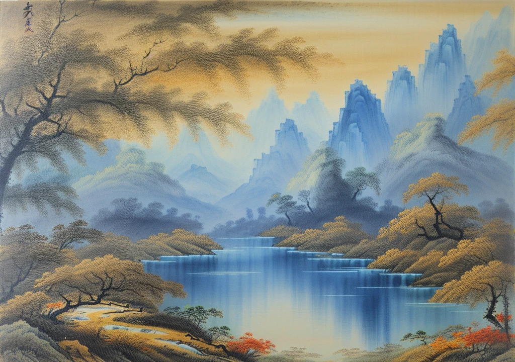 huaniao,best quality,nobody,landscape painting,Blue tint