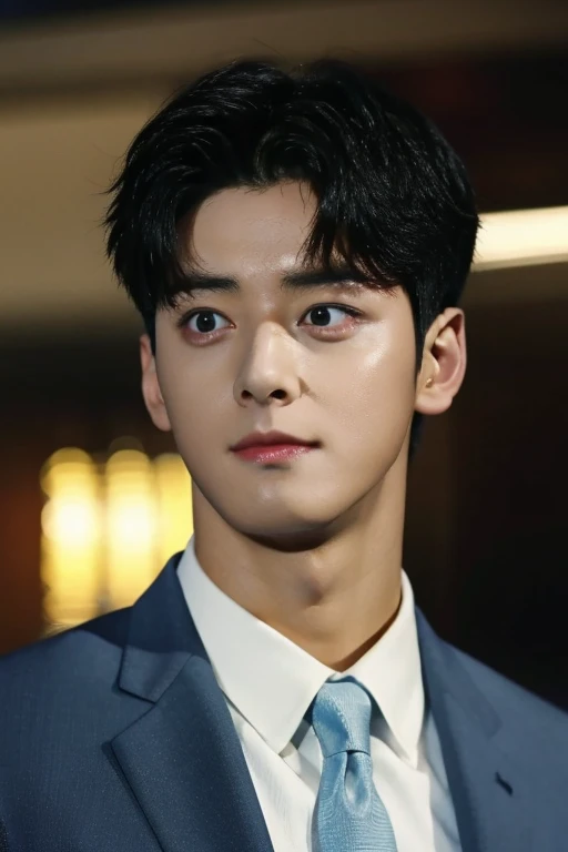 masterpiece, masterpiece_portrait, separate, separate_video, High_solve, Highres, High_quality_japanese cartoon movies, High_quality, hyper_Detail, finely_Detailed,4K, men, Cha Eunwoo, man in suit, light blue suit,