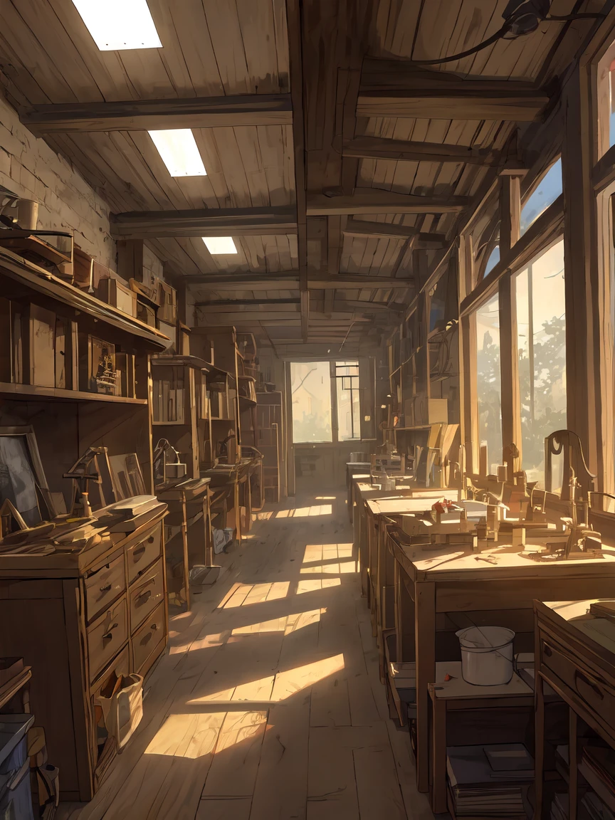 The inside of a carpenter's doll laboratory, The inside of a artificer's laboratory, medieval fantasy, studio ghibli style, no human