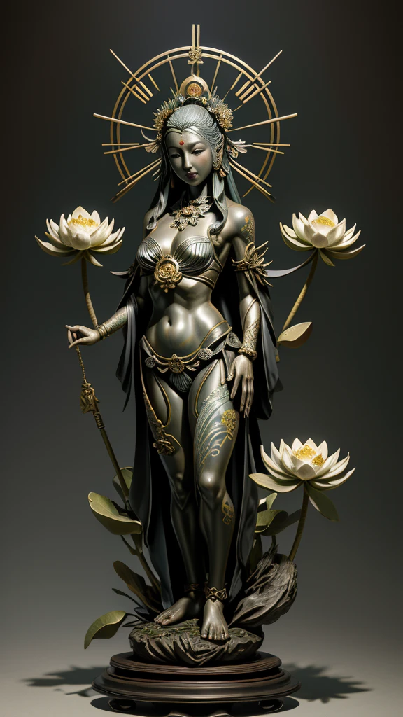 Japan sculpture。Inspired by the first lotus flower carver, Shunkosai Hoshu Yusei, Oriental tattoo, Traditional Japan sculpture,Virgin Mary
