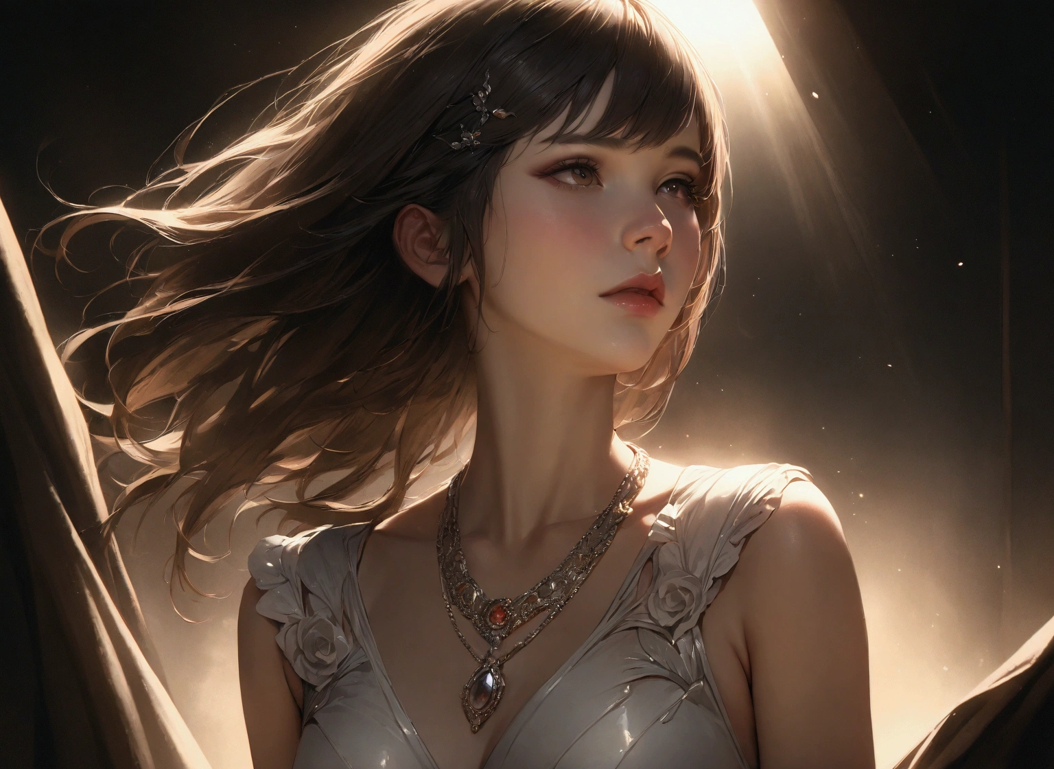 最high quality, masterpiece, High resolution, One girl, Porcelain Dress, hair accessory, necklace, jewelry, Beautiful Face, On the body, Tyndall effect, Realistic, Dark studio, Edge lighting, Two-tone lighting, (Skin with attention to detail: 1.2), 8k UHD, Digital SLR, Soft Light, high quality, Volumetric Light, Frank, photograph, High resolution, 4K, 8k,