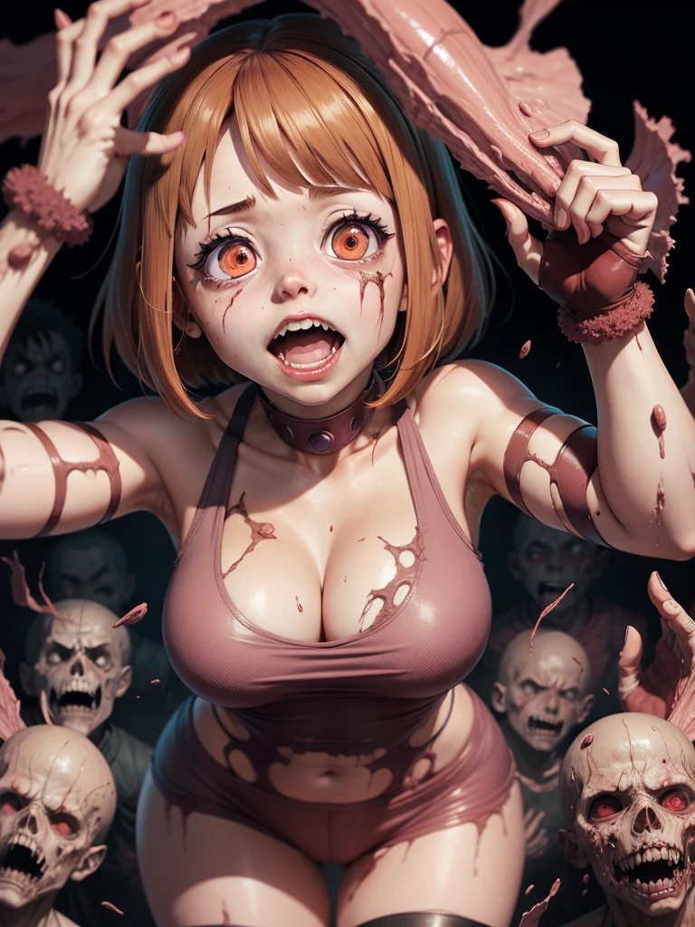Anime style image of a zombie apocalypse uraraka Ochako tw body horror