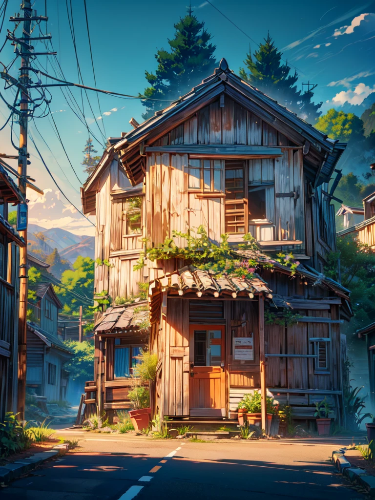 crossroad with old hut
