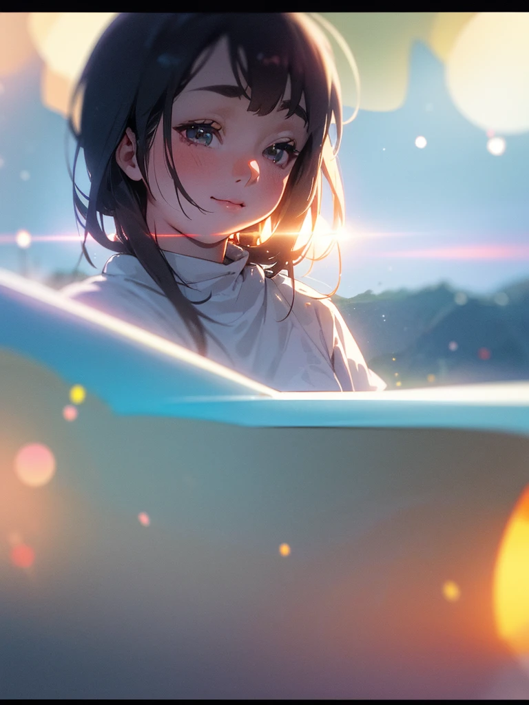 (Sumilux f1.4 50mm , low Latitude old color negative film , cross process , bokeh, flare, chromatic aberration , soft focus, (Shallow focus) , soft glow , Maximum aperture, low Key , Transparent depiction)  , kawaii coquettish girl , I'm going to show you something amazing now, so cheer up when you see this