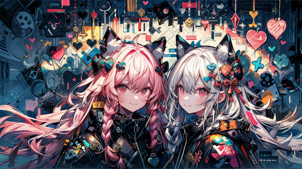 fake Animal ears, A light smile, Redness in the ears, Canine, Pink Hair, hit, Curly Hair, Side braid, Hello, killed, Animal ears, Cat ear, Surrealism, Cast a Shadow, Anaglyph, Stereogram, tachi-e, To throw, Atmospheric perspective, 8k, Super Detail, need, Highest quality
