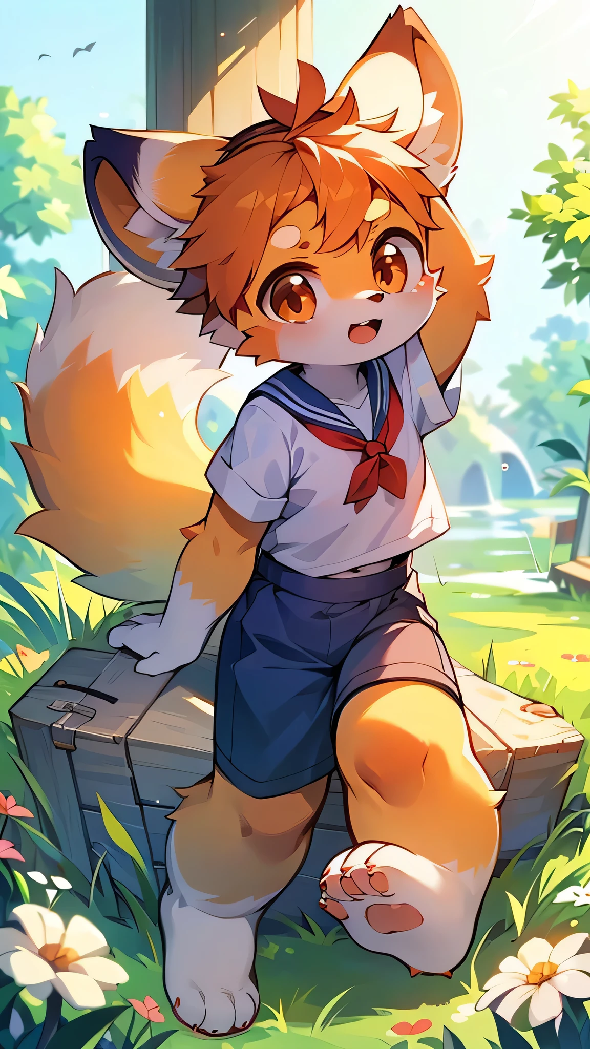 Red Panda Girl,Characteristics of Sailor Suits,super high quality,Very detailed,High resolution,Cute art style in anime,Rice field scenery,(Cheerful teenager,13 years old:1.3),alone,single,Woman with beautiful face,Nipples,Blood