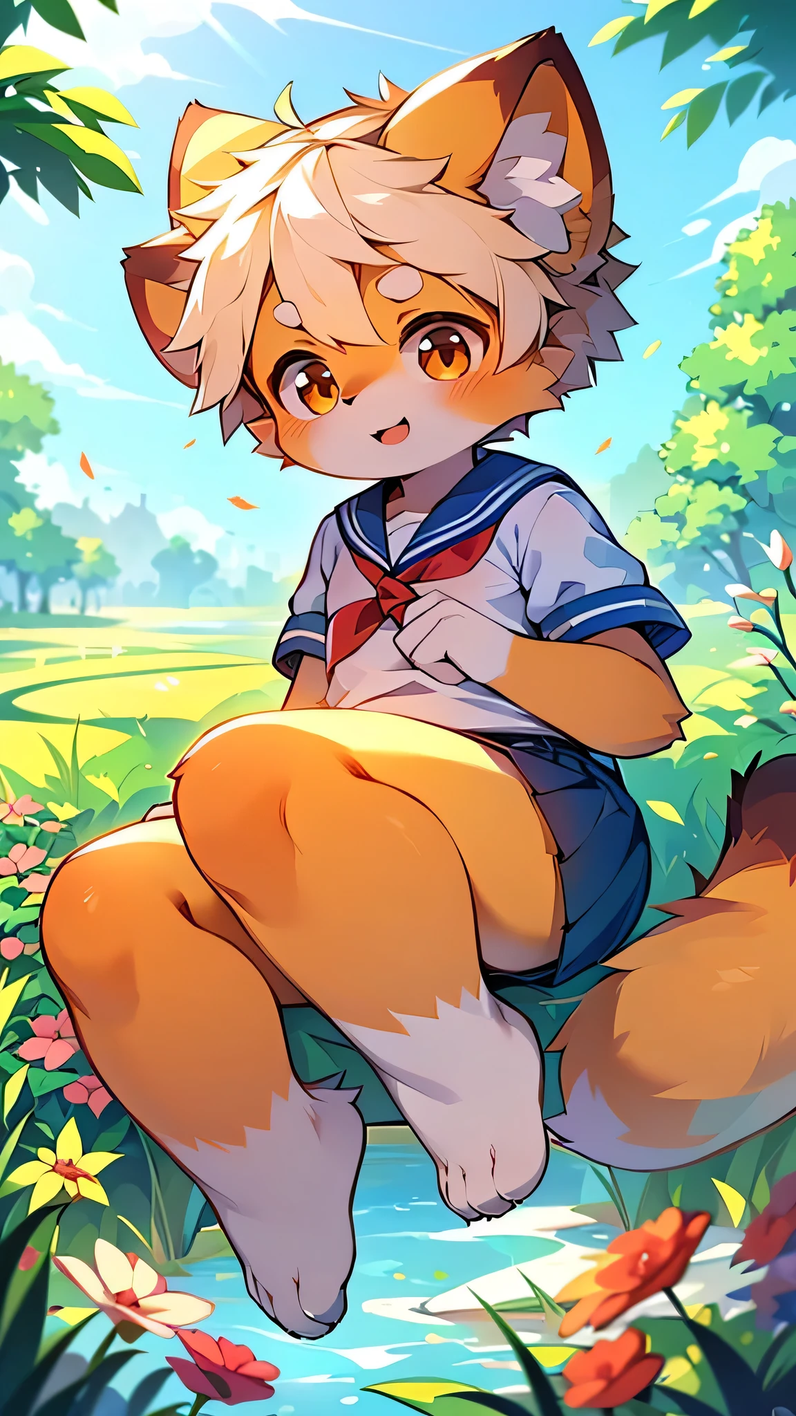 Red Panda,Girl,Characteristics of Sailor Suits,super high quality,Very detailed,High resolution,Cute art style in anime,Rice field scenery,(Cheerful ager,13 y),alone,single,Woman with beautiful face,