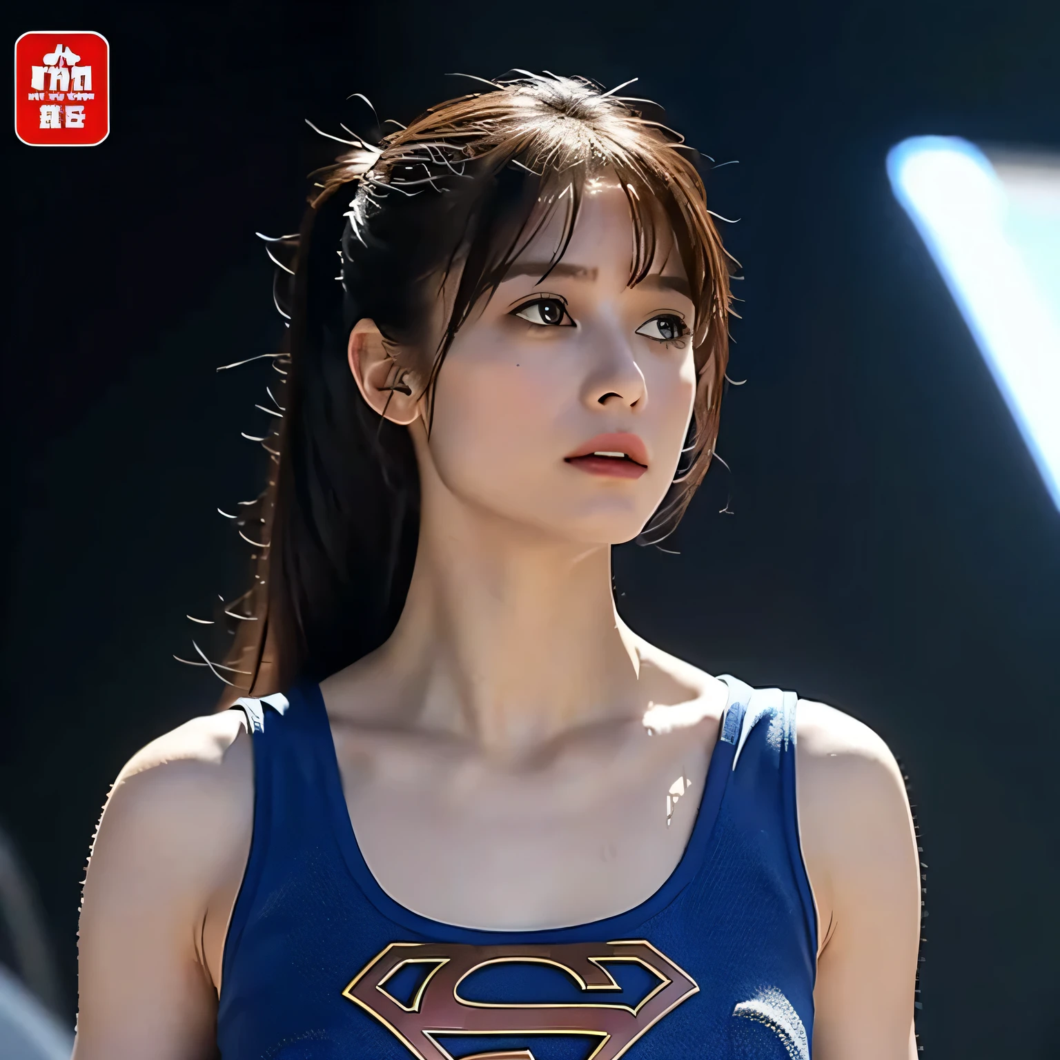 Supergirl, Beautiful Supergirl, 29 years old, Height : 152 CM, Supergirl In a smackdown arena, midday, supergirl tanktop costume, hair tied, hair bangs, Supergirl was sweating profusely, Supergirl had wet sweat on her chest, Supergirl had wet sweat on her head, Supergirl is shocked, Supergirl looks up, Supergirl looks scared, Supergirl screamed in pain, supergirl defeated, supergirl tanktop costume is torn, Supergirl is seriously injured, Supergirl cried, supergirl in peril, Supergirl height: 152 CM, Supergirl body